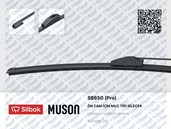 SILBAK SB650 Silecek Supurgesi 650mm Muz Tip Universal